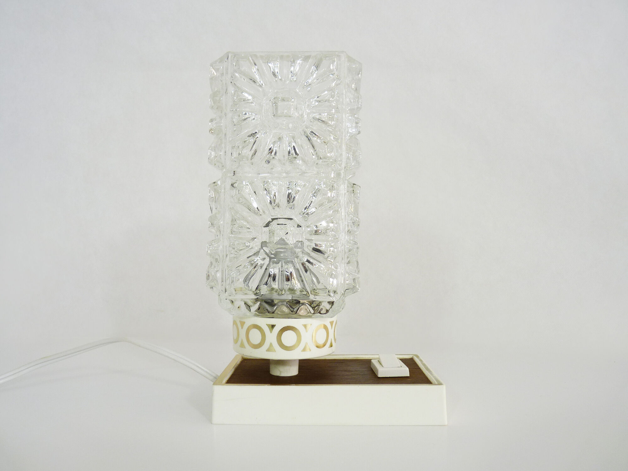 Vintage lay lamp with plastic base and formica, glass tube,  60/70s