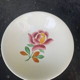 7 soup plates, Gien France, princess model, enameled ceramic floral pattern, roses, painted