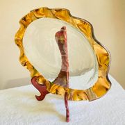 Oval dish signed Annie Glass 38/35 made in the USA wavy edge gilded with fine gold