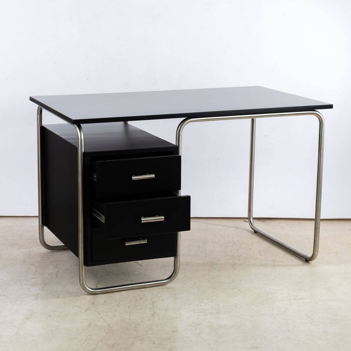1960s desk in Bauhaus style, black lacquered