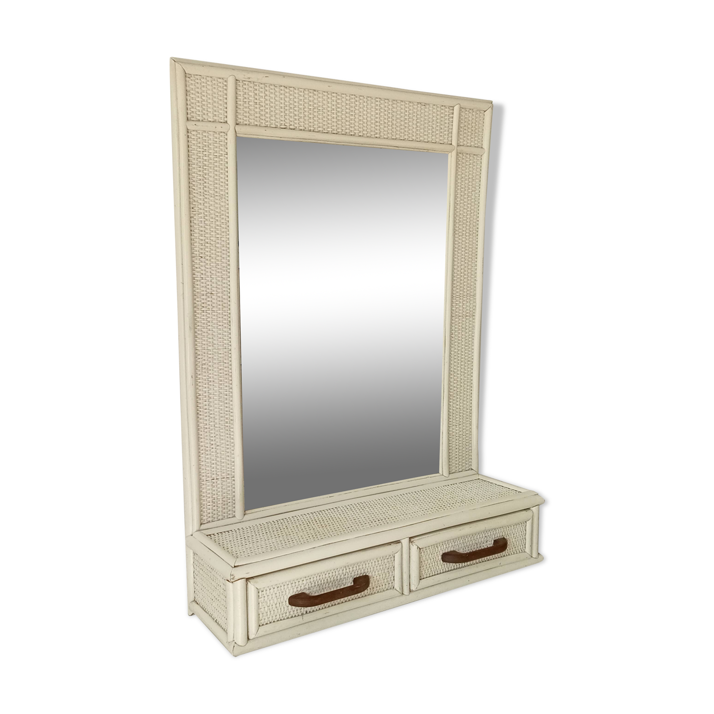 Grand miroir en rotin et canne vintage années 70