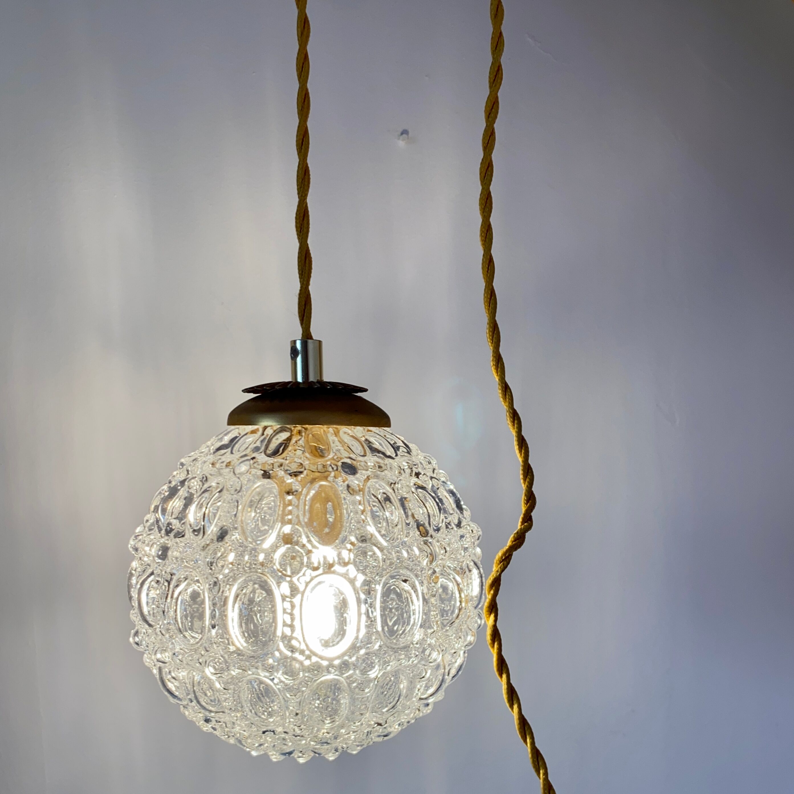 Vintage globe pendant lamp in molded glass
