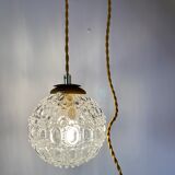 Vintage globe pendant lamp in molded glass