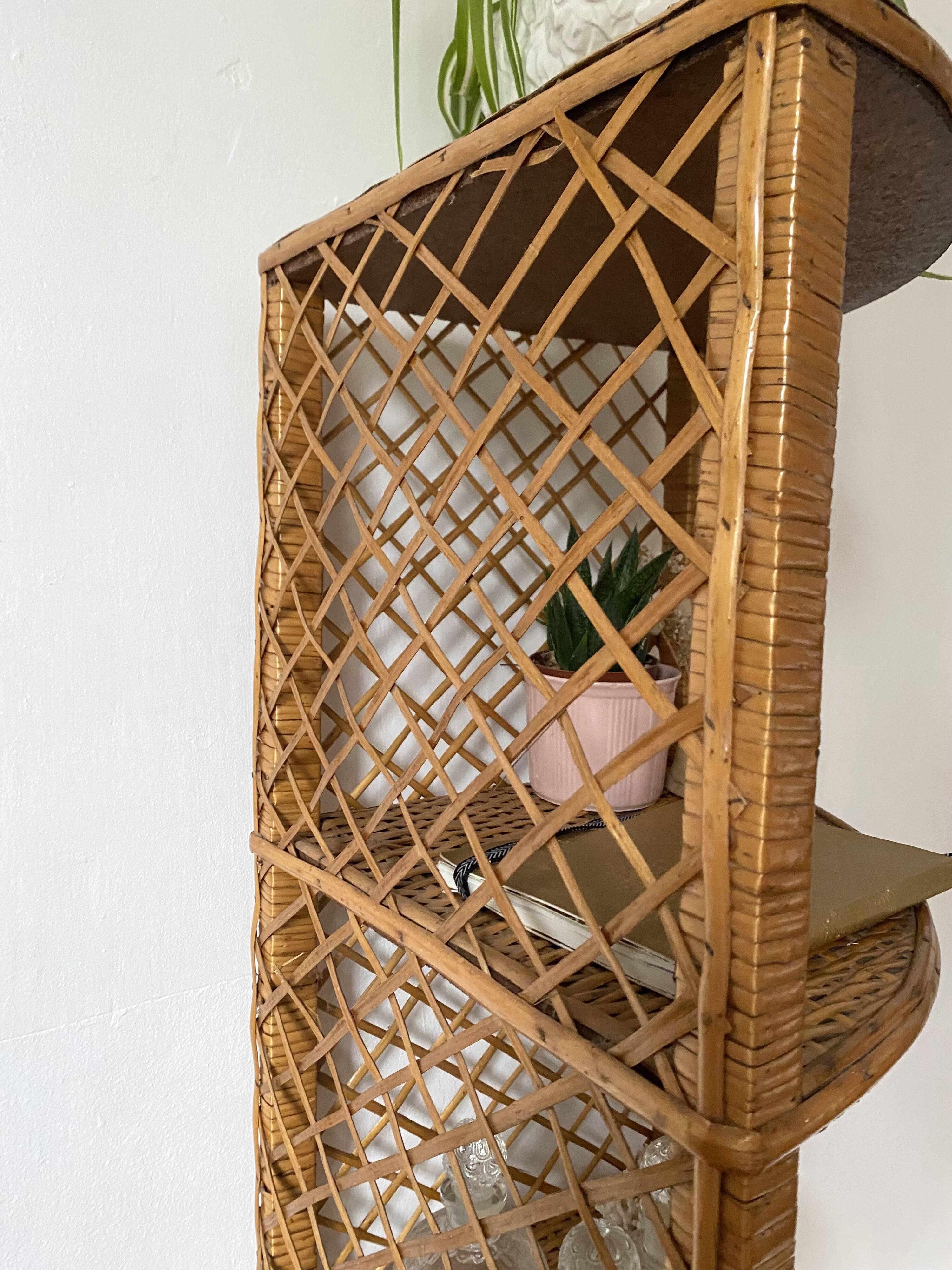 rattan corner shelf from the 60s and 70s