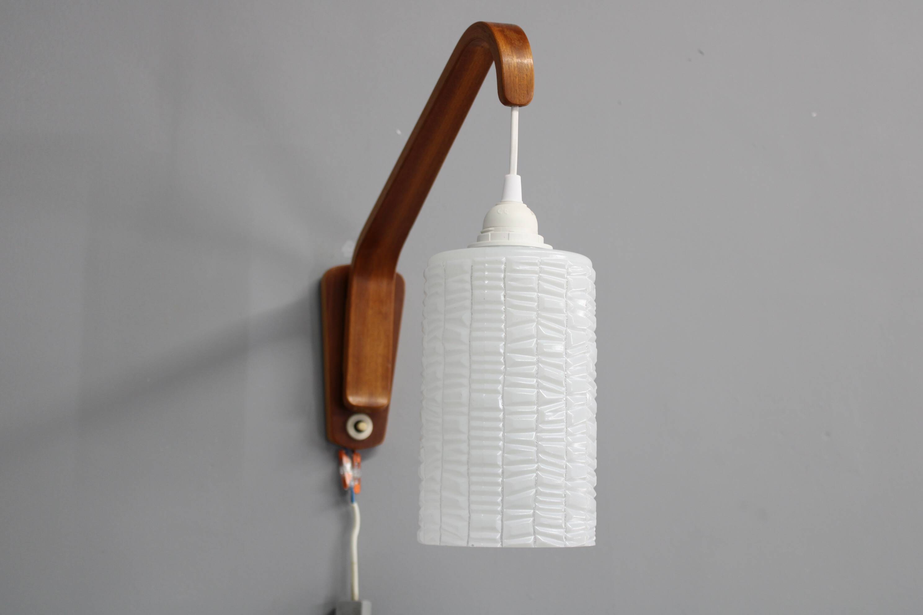 1960s Wooden Wall Lamp with Glass Shade, Czechoslovakia