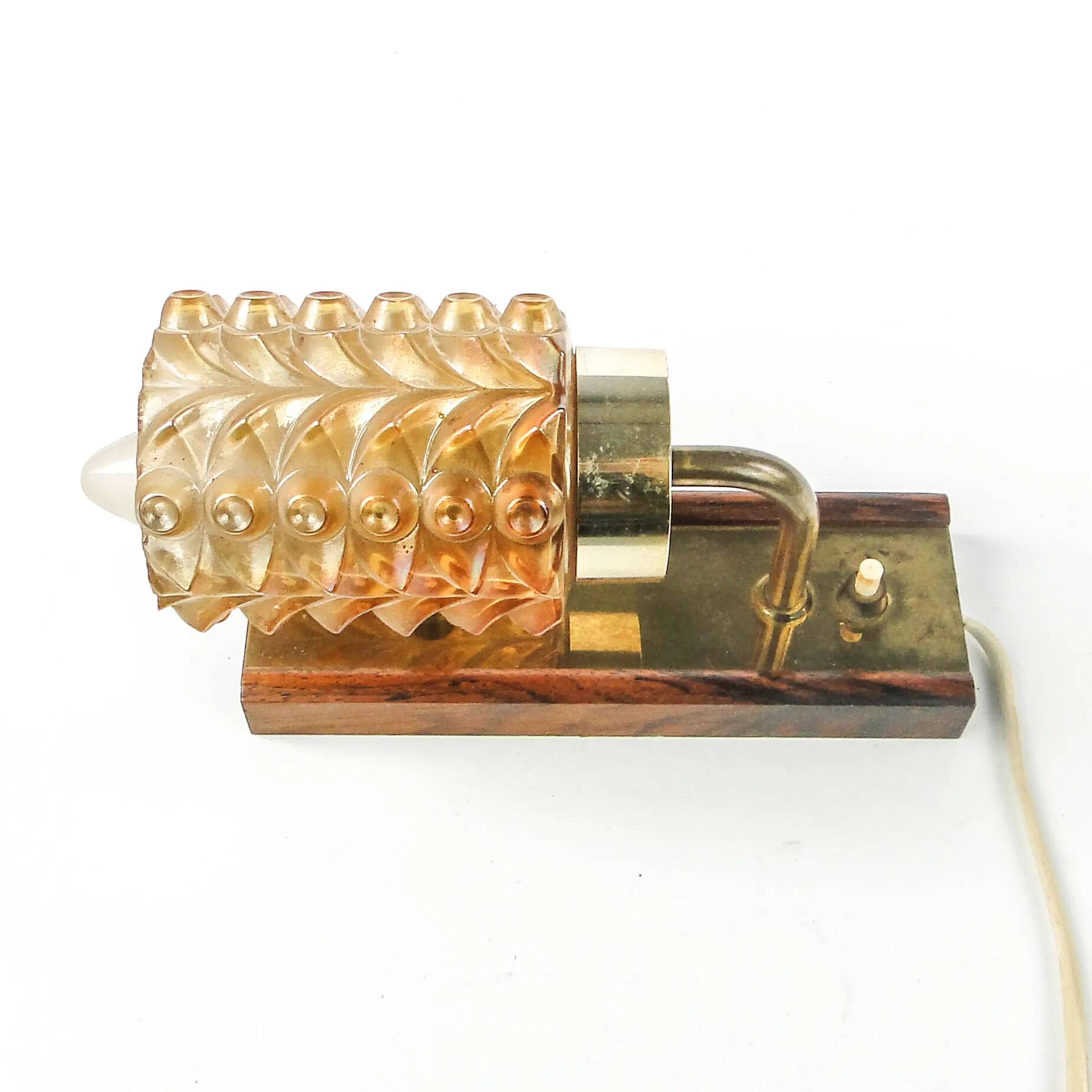 Postmodernist wall lamp, wood, brass, glass, Germany, 1970s