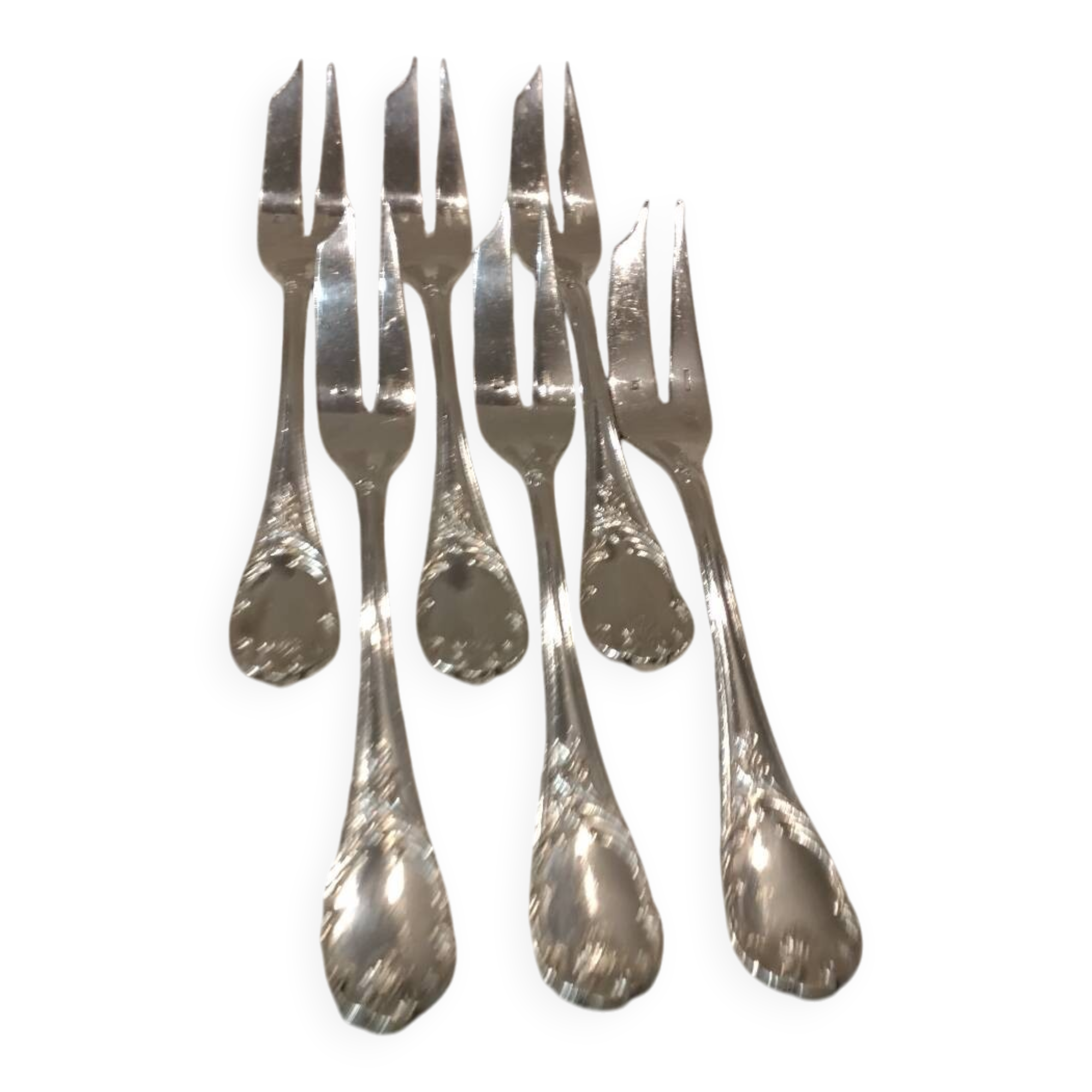 6 silver-plated metal cake forks by Christofle Marly.
