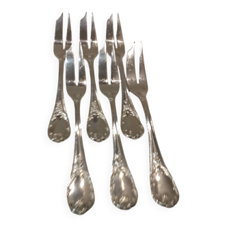 6 silver-plated metal cake forks by Christofle Marly.