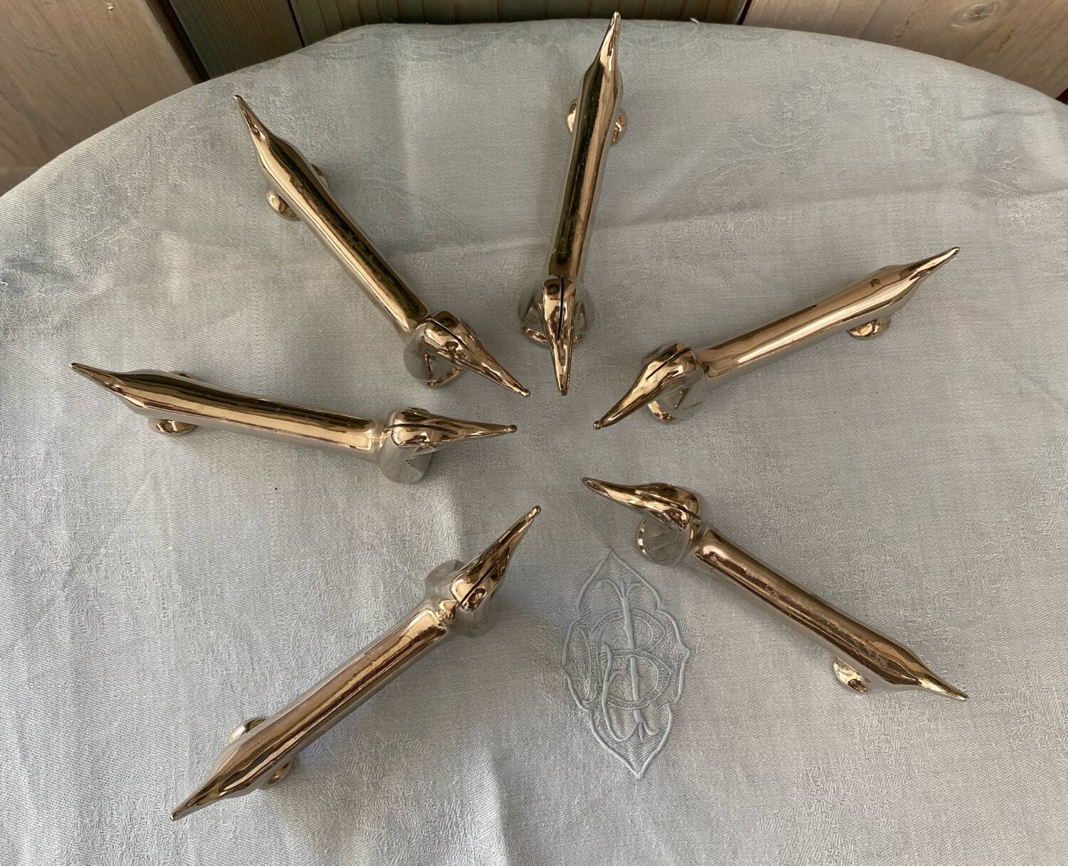 Set of 6 vintage V. Bugatti dachshund knife holders