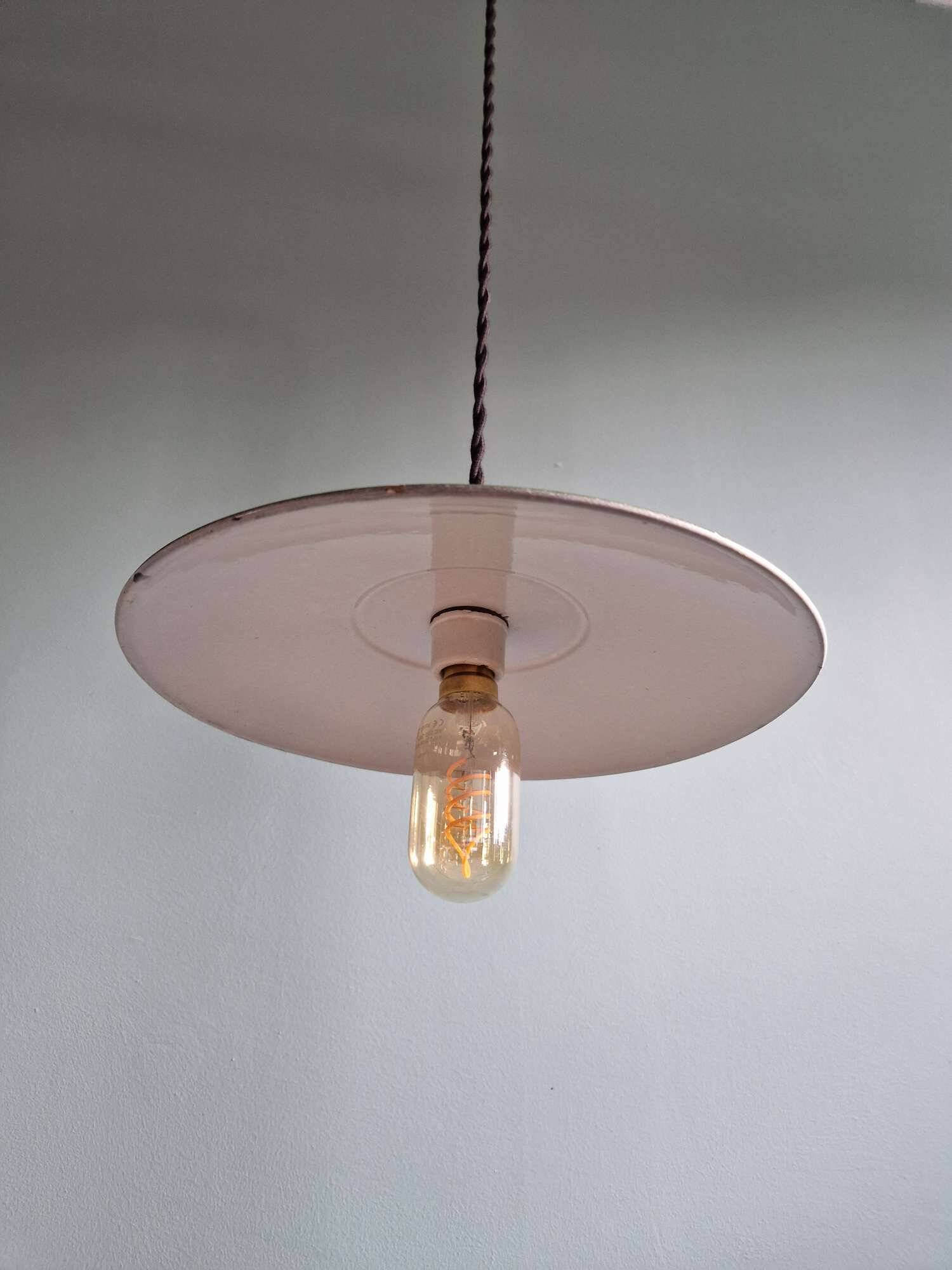 Trio of large industrial suspensions in green enamelled sheet metal.