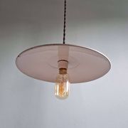 Trio of large industrial suspensions in green enamelled sheet metal.