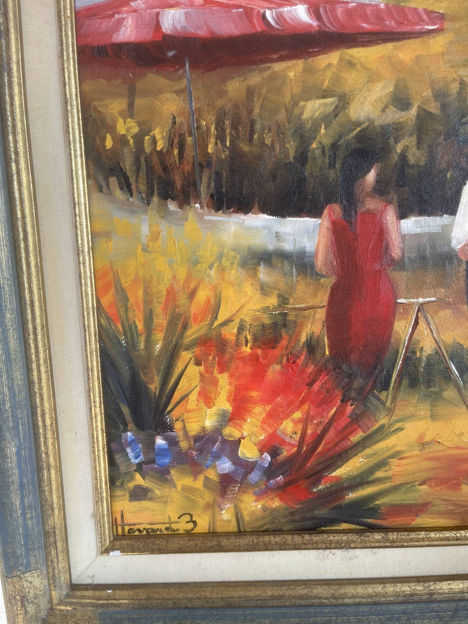 Old Oil Painting Canvas Landscape Peasant Work Provence
