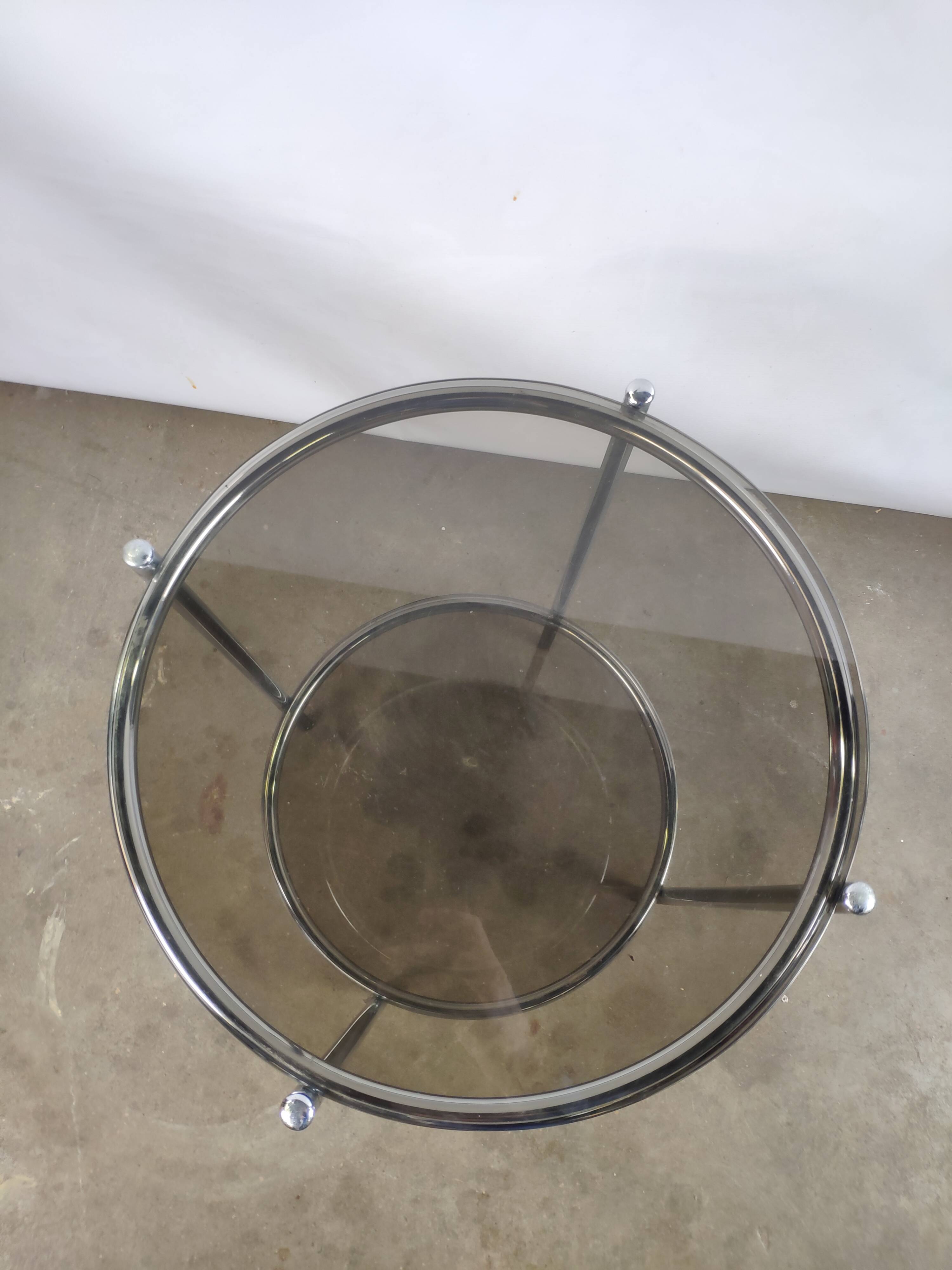 Chrome and smoked glass side table