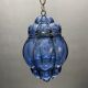 Wrought Iron Blue Murano Glass Light Pendant 1980’s