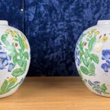 China circa 1900: pair of porcelain ball vases with birds and flowers