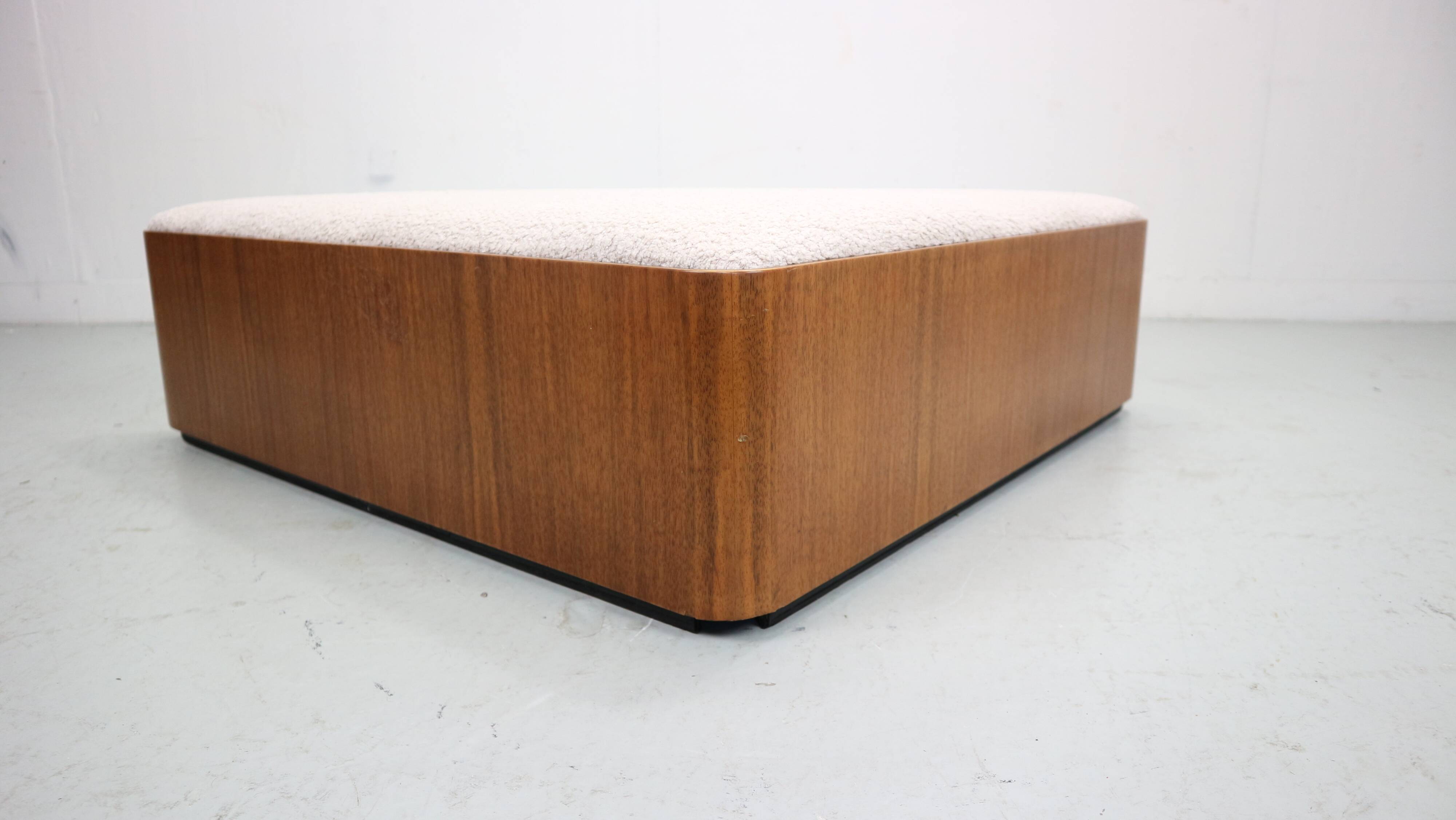 Vintage triangular plywood with boucle-fabric sit element / Ottoman, 1970s