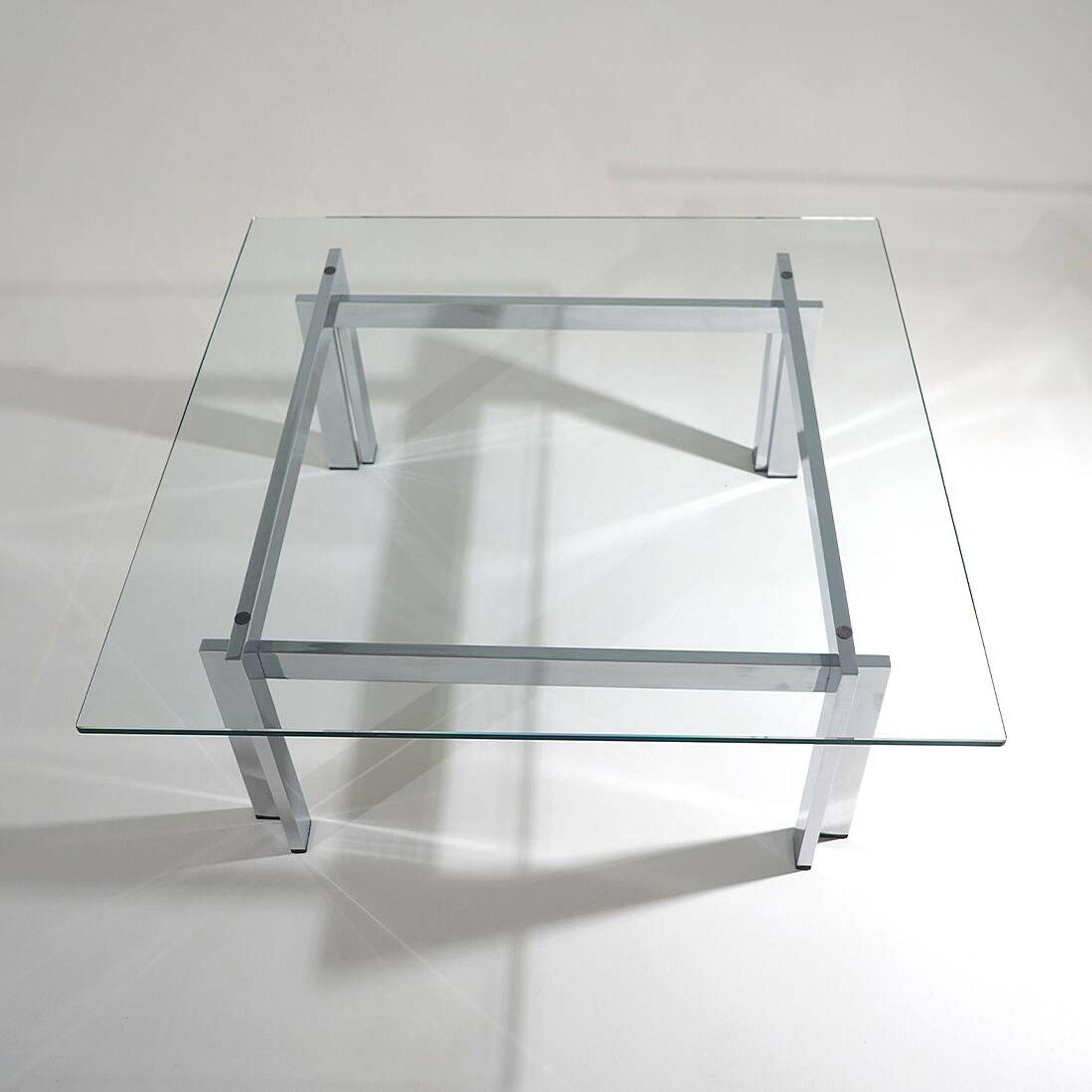 Square coffee table in glass and steel, 1970s