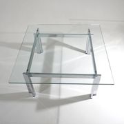 Square coffee table in glass and steel, 1970s