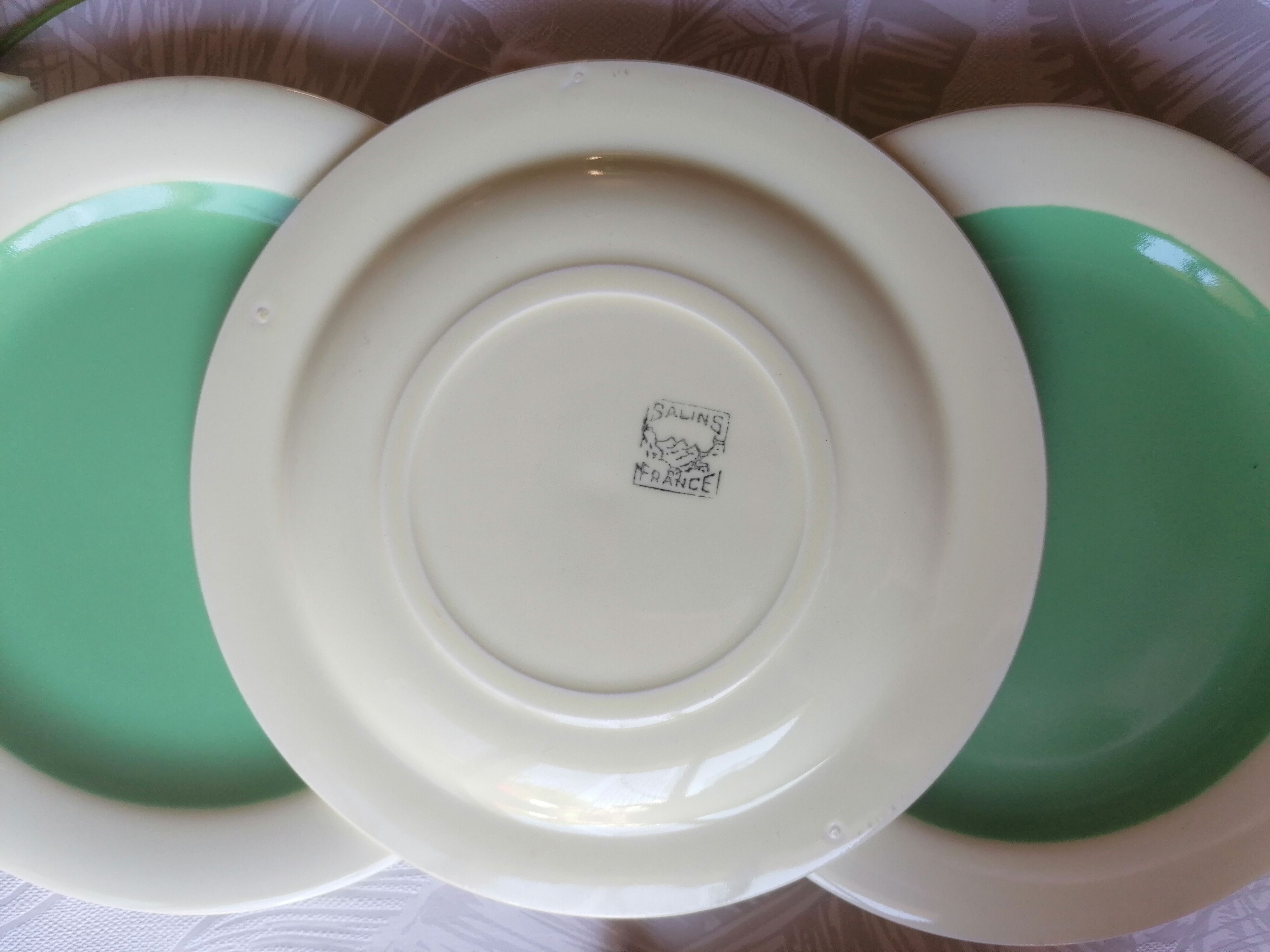 8 plates in earthenware of Salins, mint green and pale yellow vintage 60s / vintage dishes summer