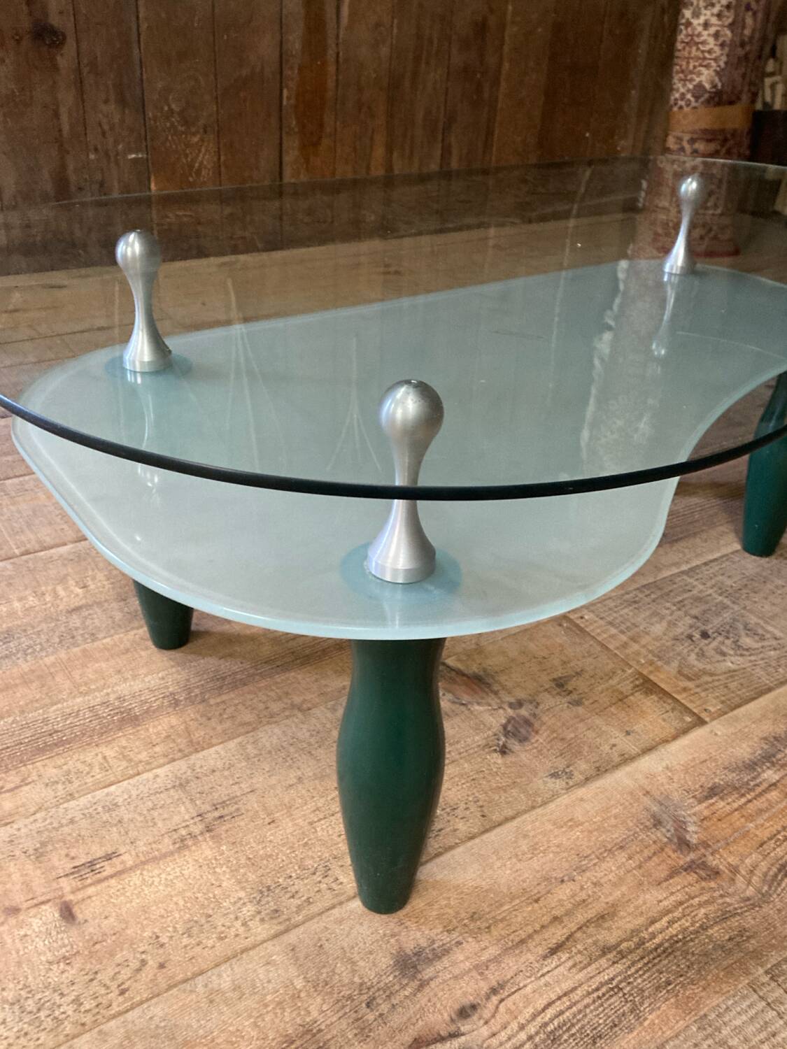 Glass and organic wood coffee table