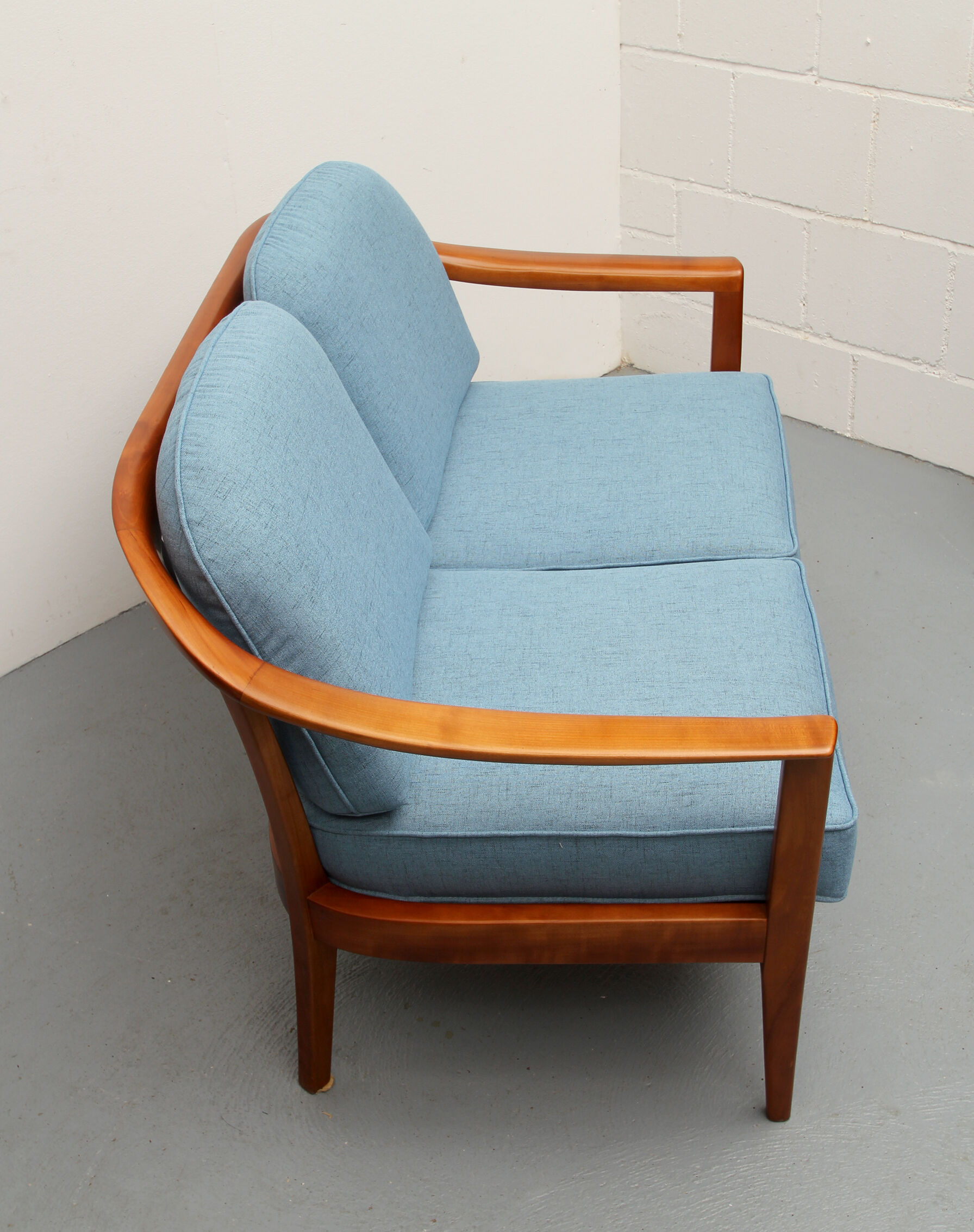 1960s 2-seater sofa in cherrywood middle blue, Wilhelm Knoll