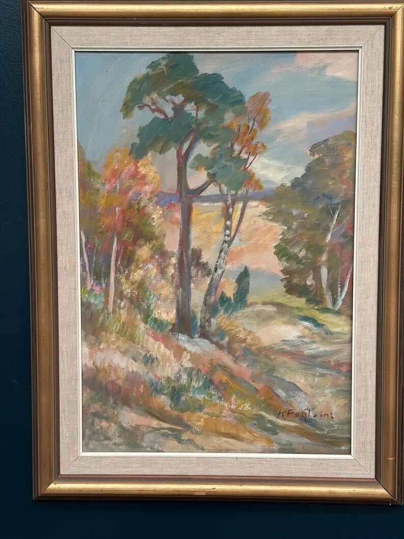 Large Original Swedish Oil on Canvas - “Forest” by Katharina Fontain - Signed - Vintage & Framed - 60 × 80 cm (23.6" × 31.5")