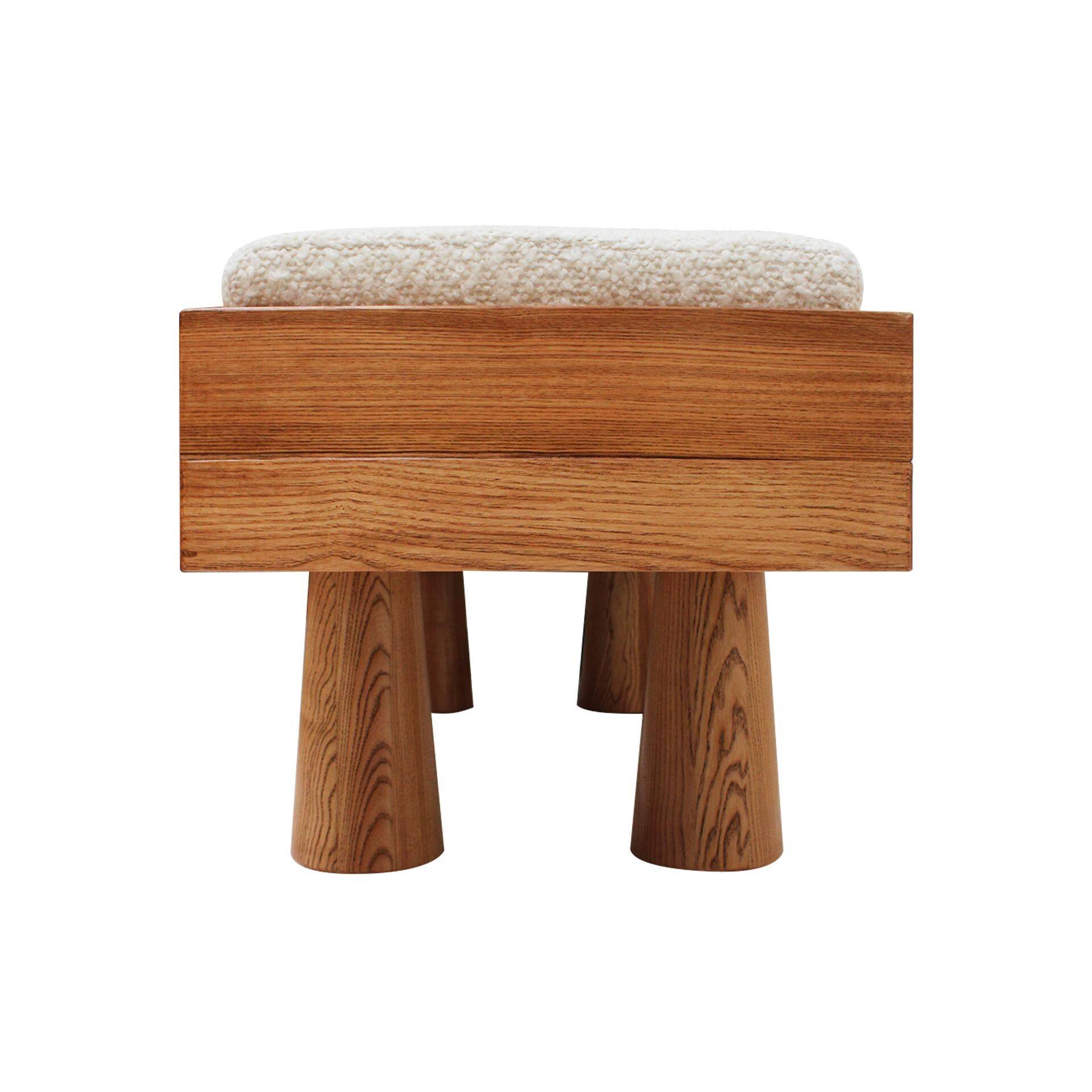 Contemporary Brutalist Style Bench in Solid Oak and Wool Bouclé, Italy