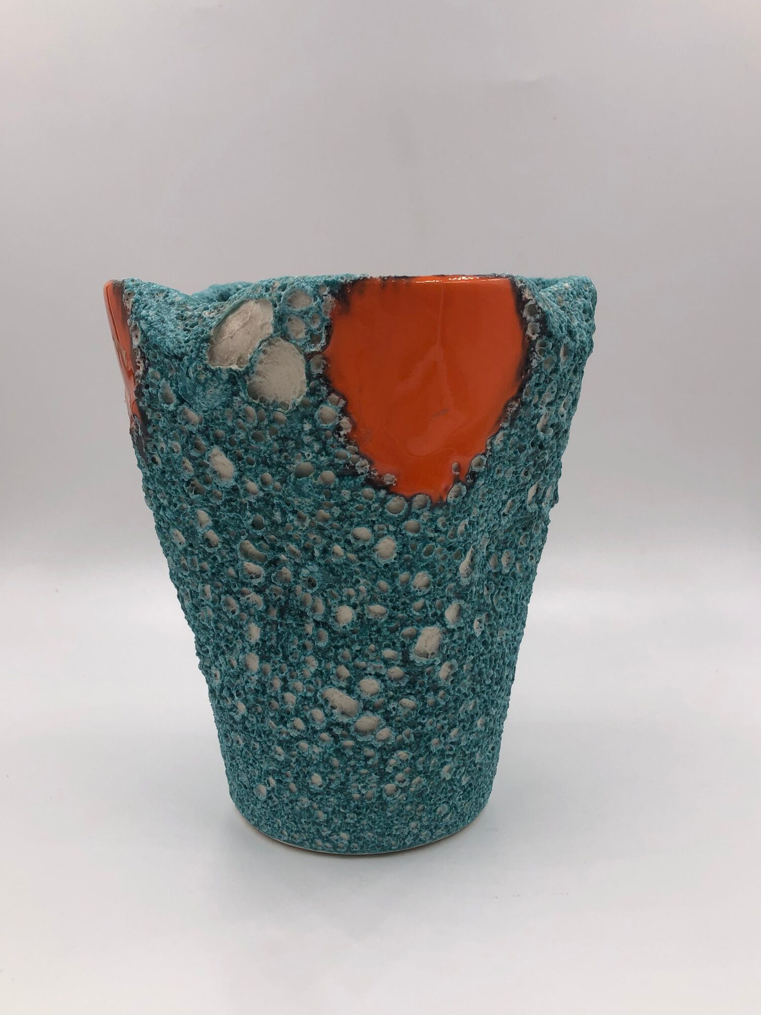 Vase pot style West Germany vintage Fat lava orange turquoise sea foam