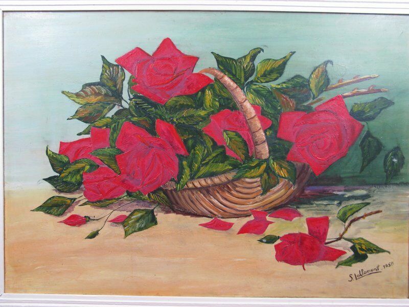 Oil painting on panel bouquet signed S. Lallement