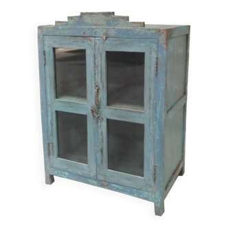 Buffet glass blue gray wood old teak original piece