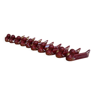 10 ceramic knife holders in burgundy duck with gold edging