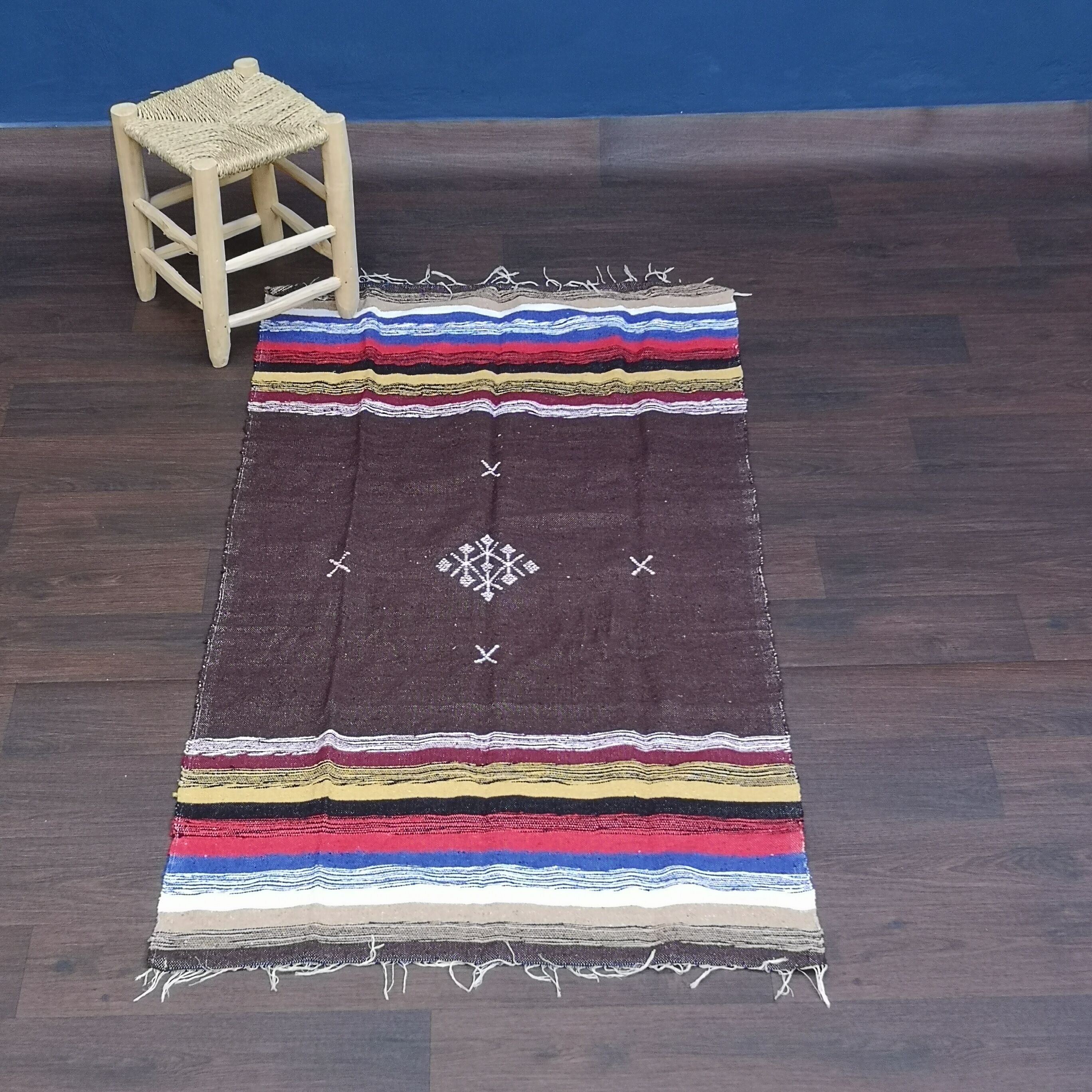 Moroccan Berber rug handmade in brown cotton 90 x 180 cm