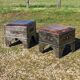2 tabourets/ poufs orientaux bois/ metal/ cuir