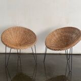 Paire de fauteuils de salon en rotin