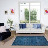 3.8x6.6 ft vintage hand-knotted navy blue over-dyed rug from turkey, woolen floor covering. tek0796