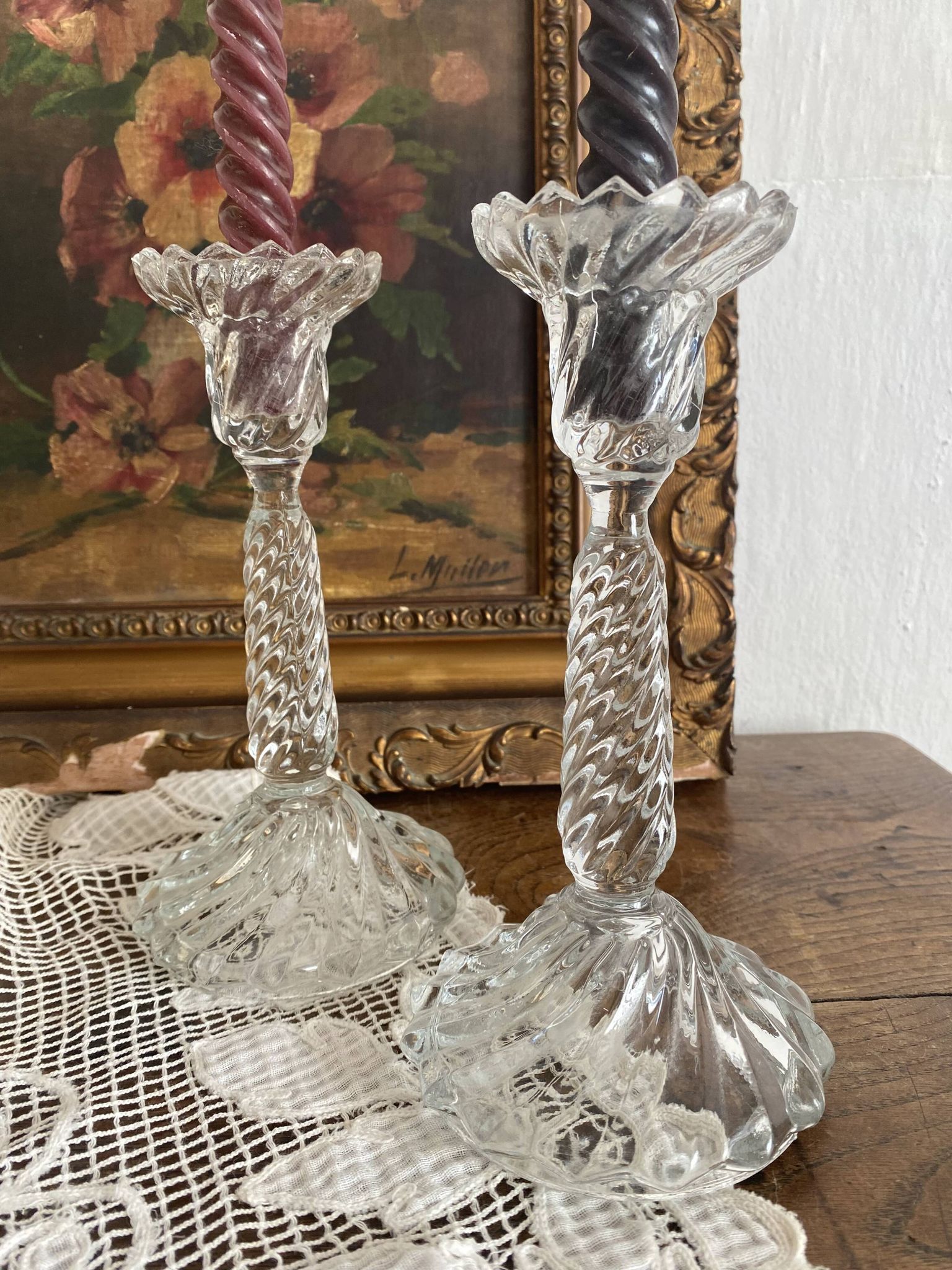 Pair of glass candlesticks