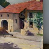 Country house with chickens, oil on canvas signed Perrot.