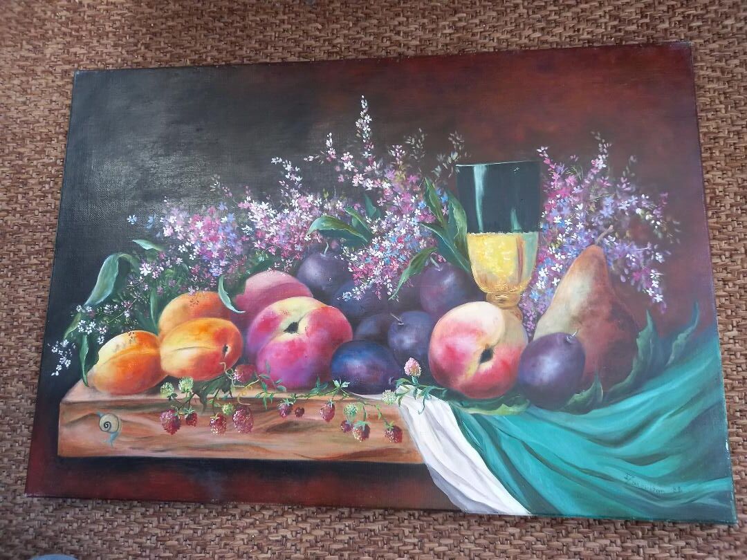 Nature morte fruits tableau peinture huile toile signée manoukian