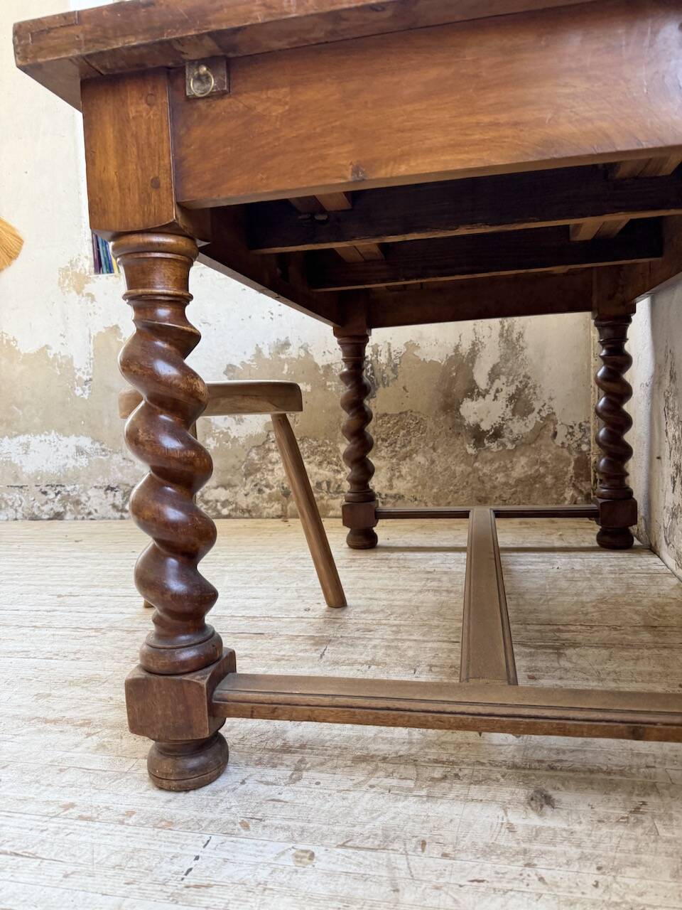 Paneled walnut desk with turned legs, 1900