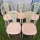 Série de 6 chaises Baumann bois vert avec assise galette clair années 80 vintage