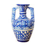 Vase à motifs bleus à anses, style andalous ou marocain, céramique, vintage