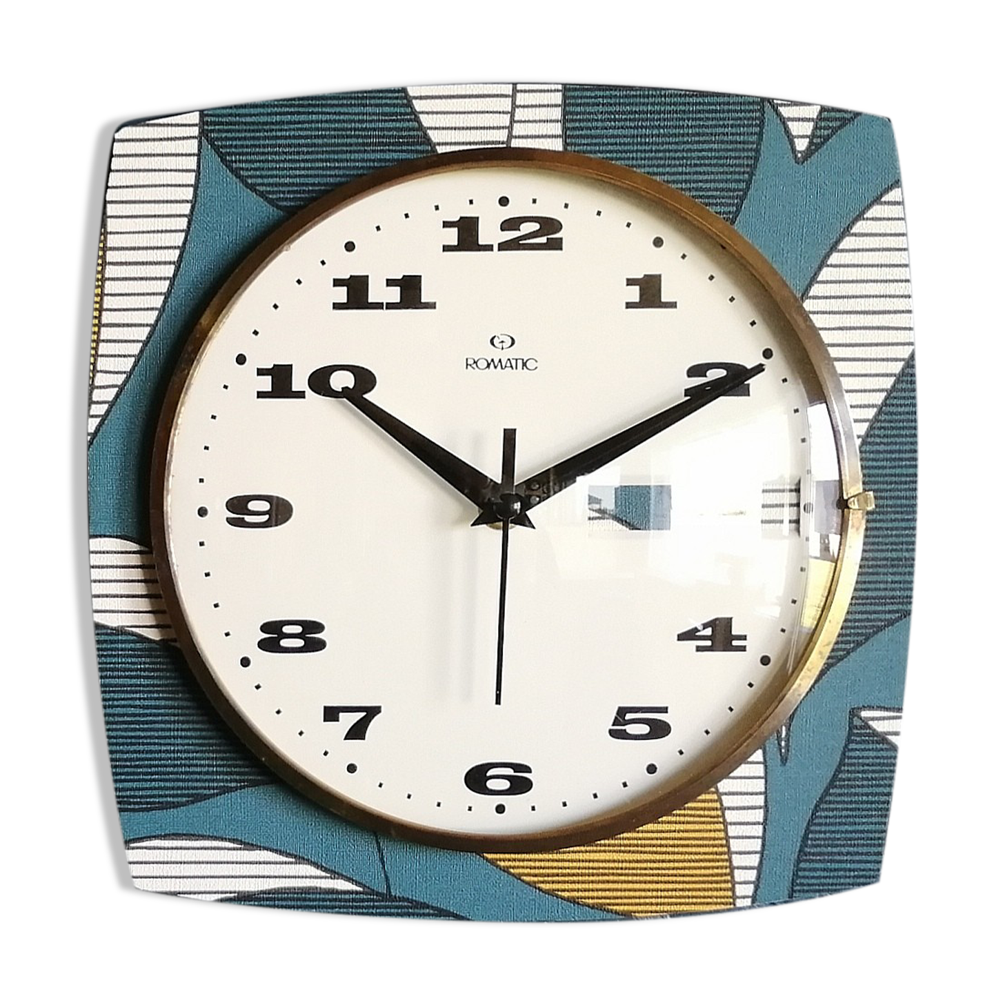 Vintage clock square silent wall clock "Romatic blue white ochre"