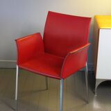 Set of 4 Zanotta armchairs in red leather