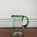 Vintage blown glass jug, green border