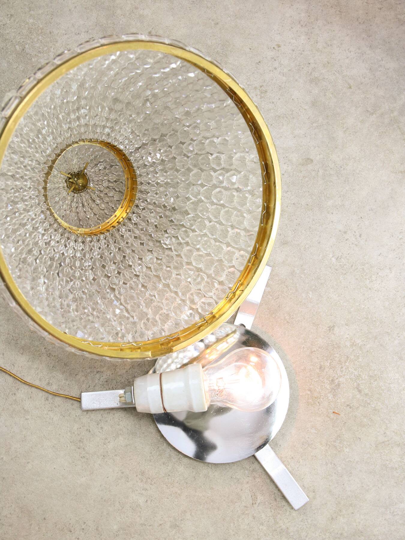 Mid-Century Czech Crystal and Brass Wall Lamp in Brass, 50s, set of 2