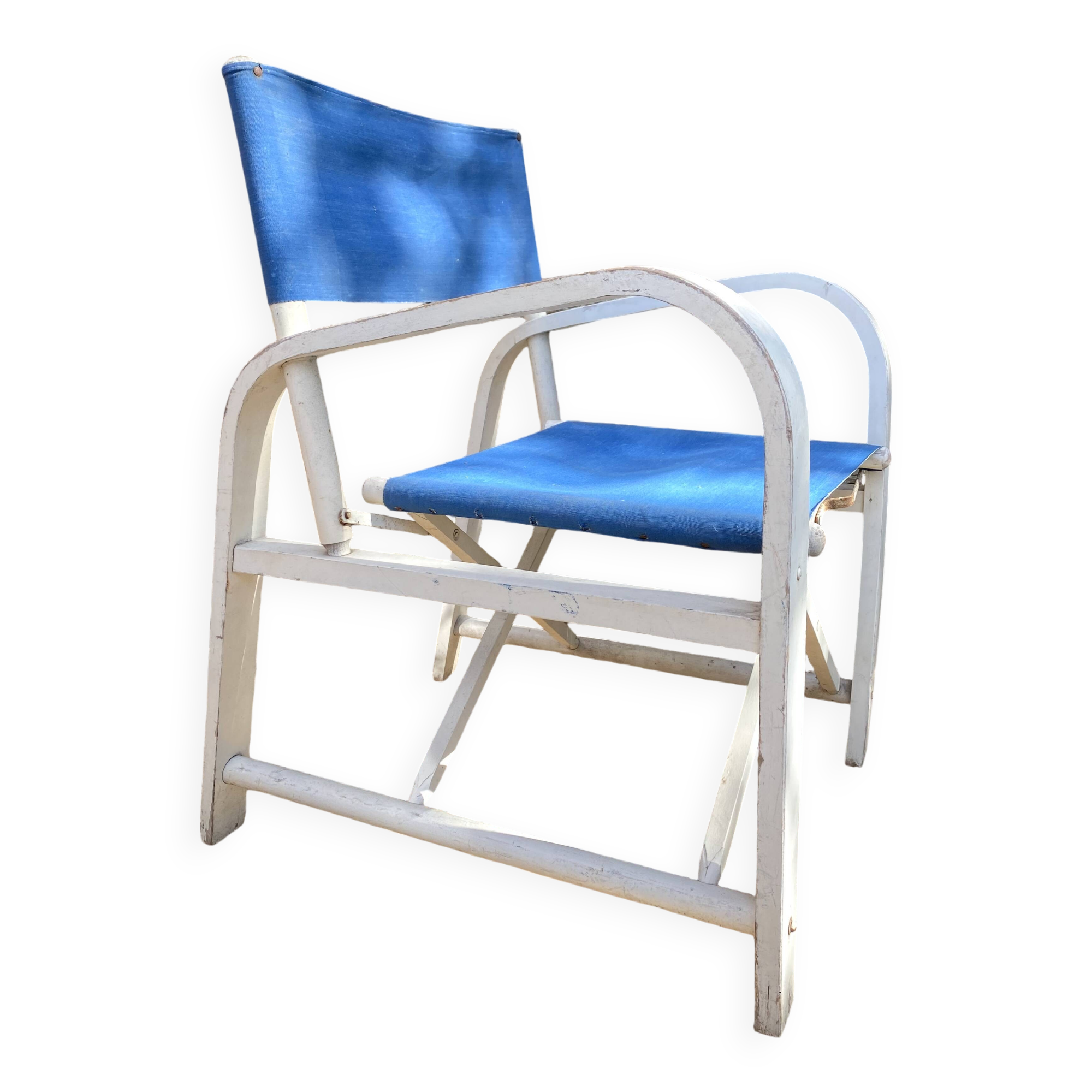 Folding canvas armchair by the sea La Baule 1960s