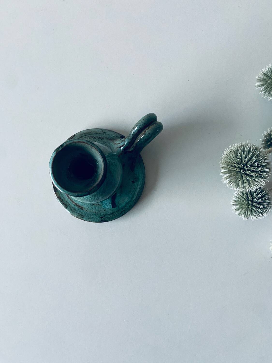 Candle holder in enamelled and signed stoneware