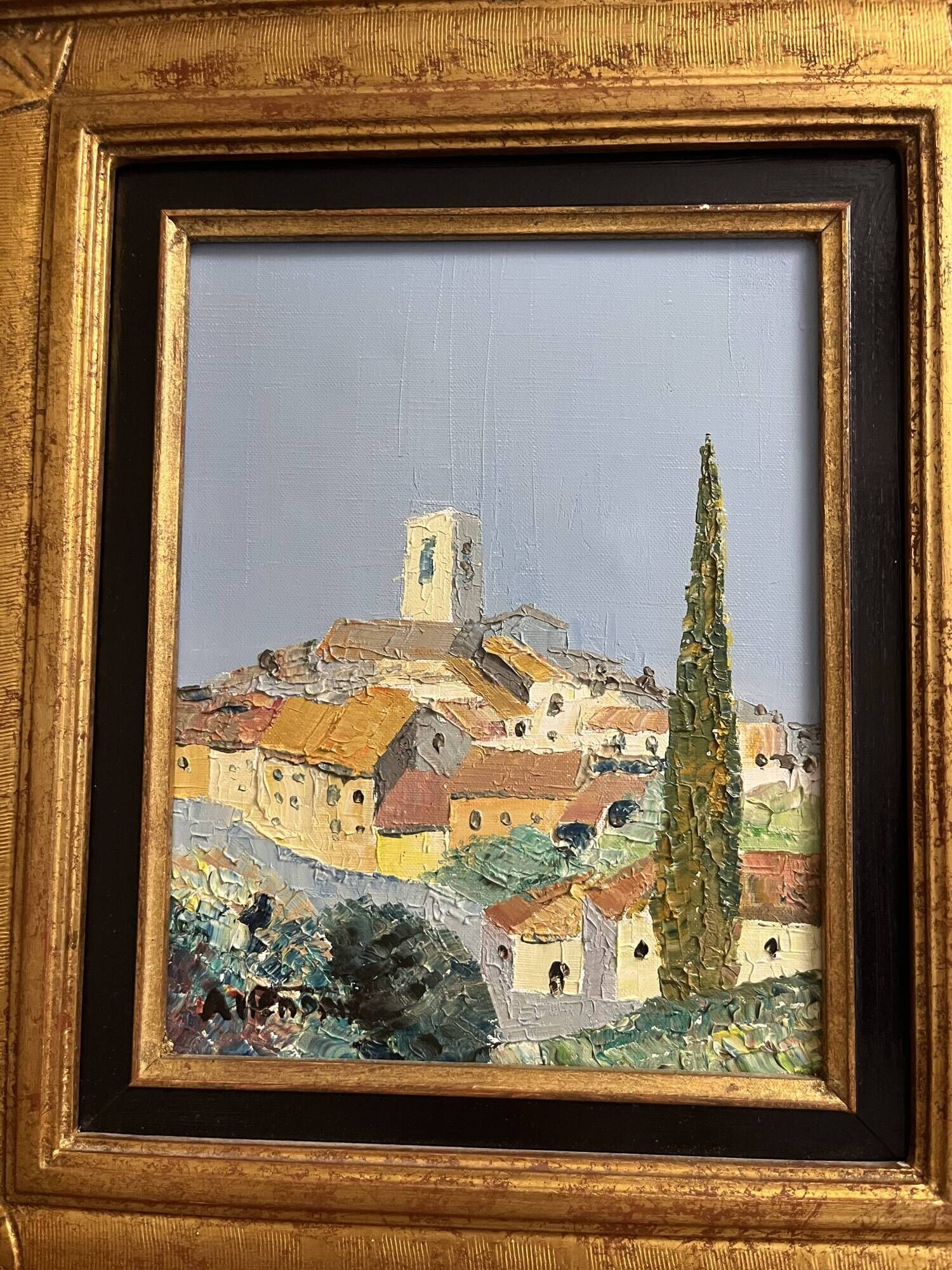 Provençal oil painting with knife - beautiful golden frame - 35 x 40 cm