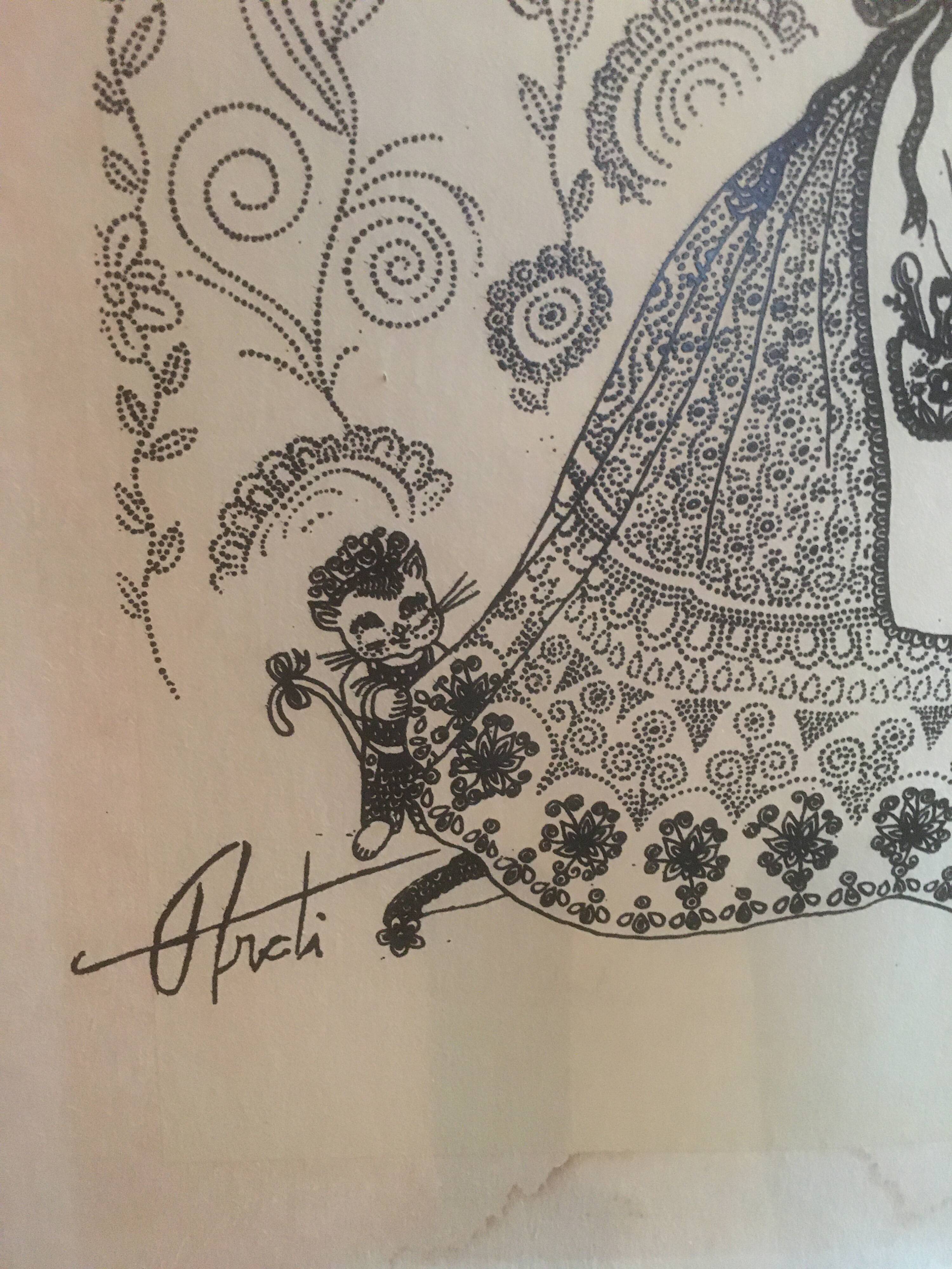 Illustration/signed paper print, framed, 60s/70s