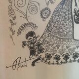 Illustration/signed paper print, framed, 60s/70s